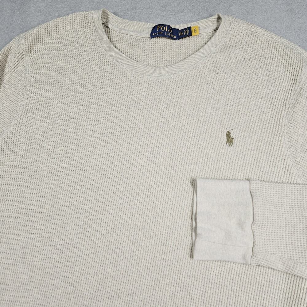 Polo Ralph Lauren Waffle Knit Shirt Men's XXL Cream Long Sleeve Crew Neck Shirt